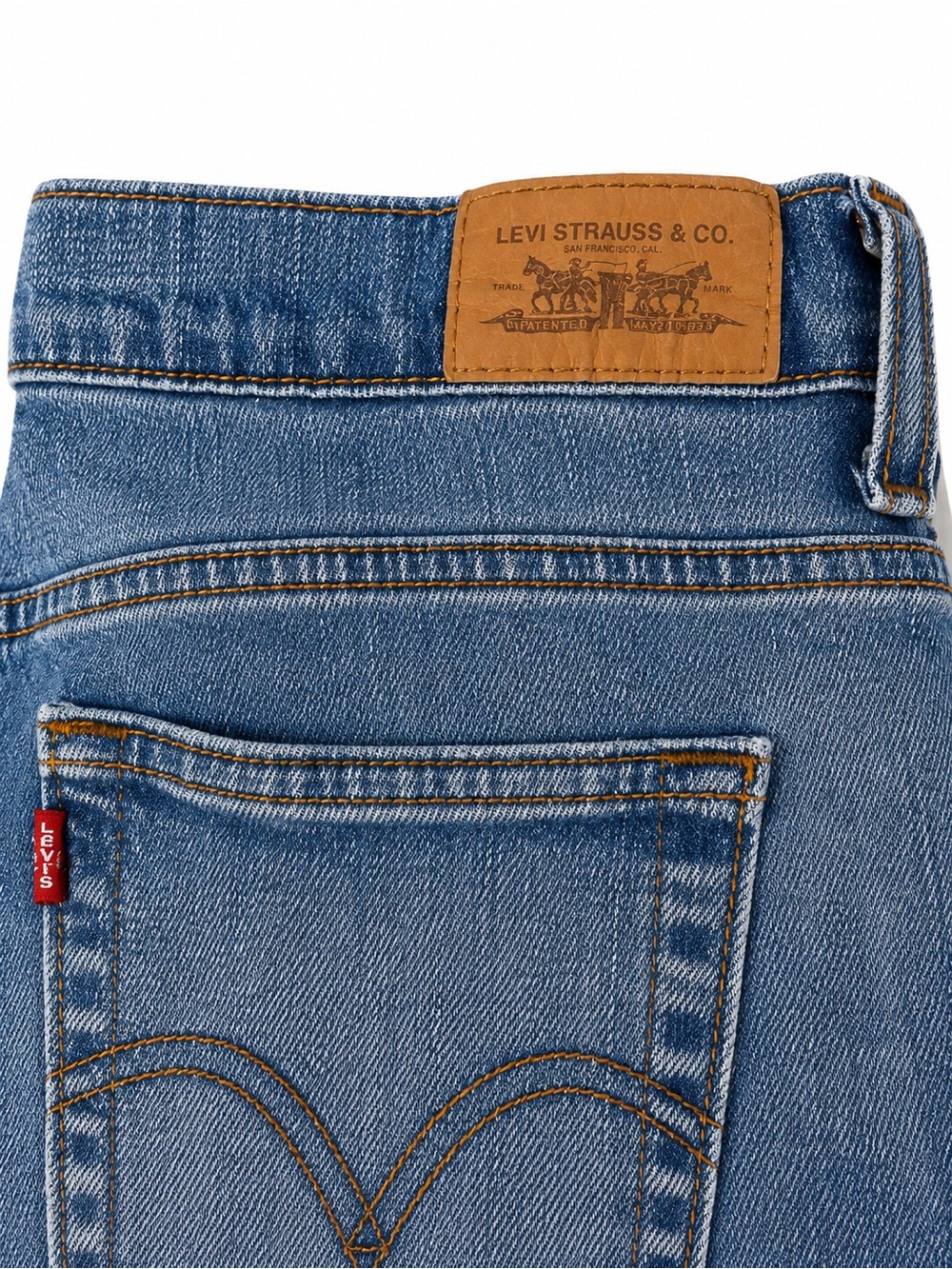 Levi's Straight Leg Denim Jeans in Blue with Tan Patch Size 12